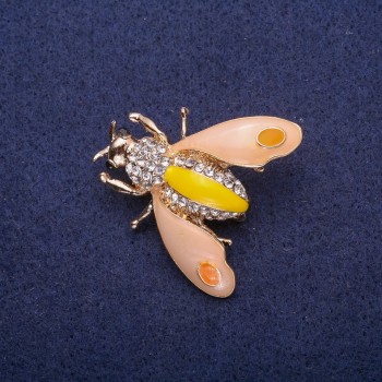 Sale! Butterfly Brooch with Enamel and Crystals, Gold-Tone Metal 35x35mm