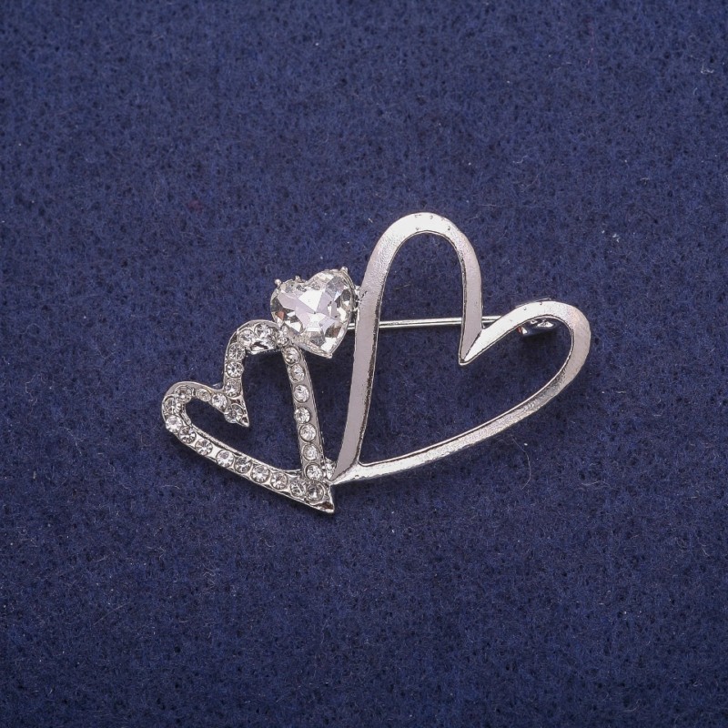 Sale! Clearance Crystal Heart Brooch, silver-tone metal 29x42mm