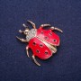 Discount! Ladybug Brooch with Enamel and Crystals, Gold-Tone Metal 38x36mm