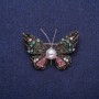 Sale! Butterfly Brooch with a Pearl in Multicolored Rhinestones, Gold-Toned Metal 30x41mm