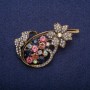 Sale! Flower Brooch with Multicolored Crystals, Gold-Tone Metal 40x65 mm