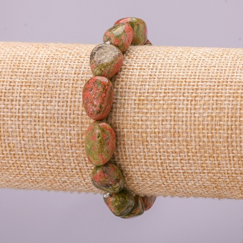 Elastic bracelet with Jasper Heliotrope (Unakite) - tumbled, 8x14 mm diameter, 18 cm length