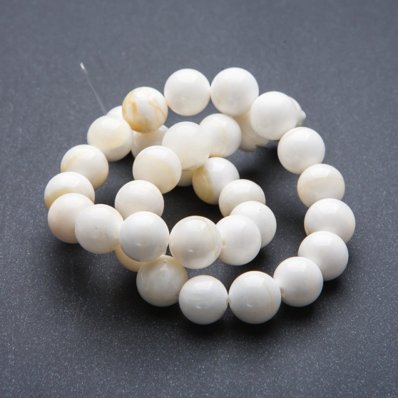 Beads, natural stone on thread, Mother-of-Pearl ball, 12 mm, 40 cm