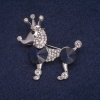 Sale! Poodle Brooch with Crystals, Silver-Tone Metal 39x40mm