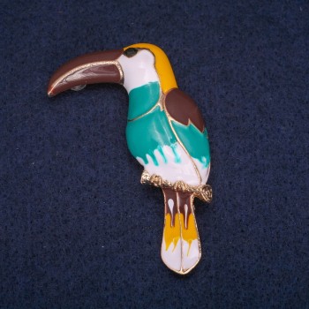 Discount! Multicolor Toucan Brooch with Enamel, Gold-Tone Metal 29×53mm