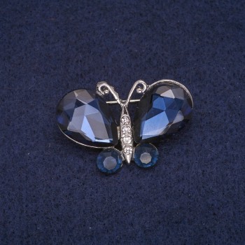 Discount! Butterfly Brooch with Crystals, Silver-Colored Metal 24×34 mm