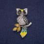 Discount! Owl with Crystals Brooch, silver-toned metal 27x42mm