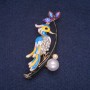Discount! Brooch 'Bird on a Branch' enamel with crystals, gold-tone metal 34x60mm