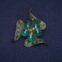 Discount! Flower Brooch with Green Crystals, Gray Metal 41x41 mm