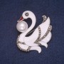 Discount! Swan Brooch with enamel, seed bead, and crystals, silver-toned metal 44x46mm