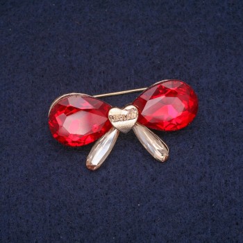 Discount! Crystal Bow Brooch, Golden Metal 20x38 mm
