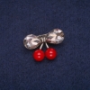Sale! Brooch 'Cherries' with crystals, gray metal 19x28mm
