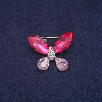 Sale! Butterfly Brooch with Crystals, Silver-Tone Metal 20x23mm