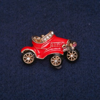 Discount! Car Brooch with Enamel and Crystals, Gold-Tone Metal 22×36mm