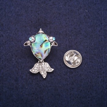 Discount! Brooch 'Fish' with Halite Cabochon and Rhinestones, Silver-Tone Metal 19×28 mm