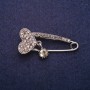 Discount! Heart Brooch Pin with Crystals, Gray Metal 17x41mm