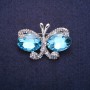 Butterfly Brooch with Blue Crystals, Silver-Colored Metal 26x38mm
