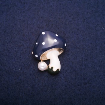 Discount! Mushroom Brooch "Blue Cap" 22x28mm, metal color "Gold"