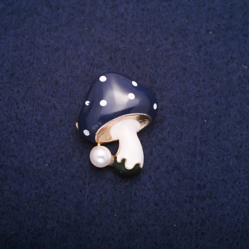 Discount! Mushroom Brooch "Blue Cap" 22x28mm, metal color "Gold"