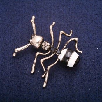 Discount! Ant Brooch with Enamel and Crystals, Gold-Tone Metal 44x45mm