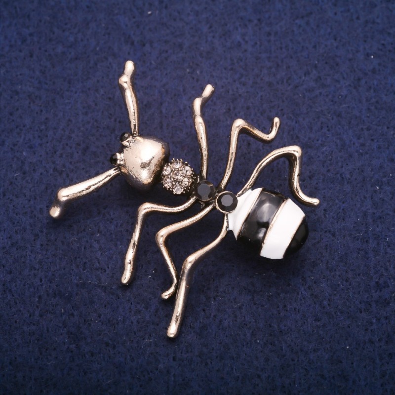 Discount! Ant Brooch with Enamel and Crystals, Gold-Tone Metal 44x45mm