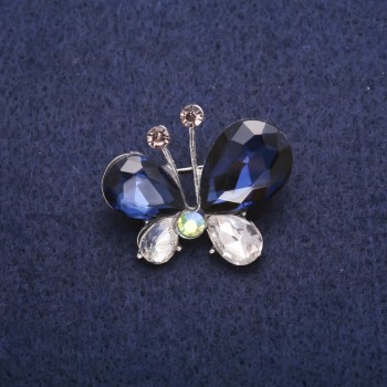 Sale! Butterfly Brooch with Crystals, Silver-Toned, 26x31 mm