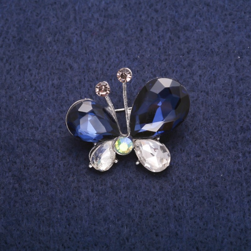 Sale! Butterfly Brooch with Crystals, Silver-Toned, 26x31 mm