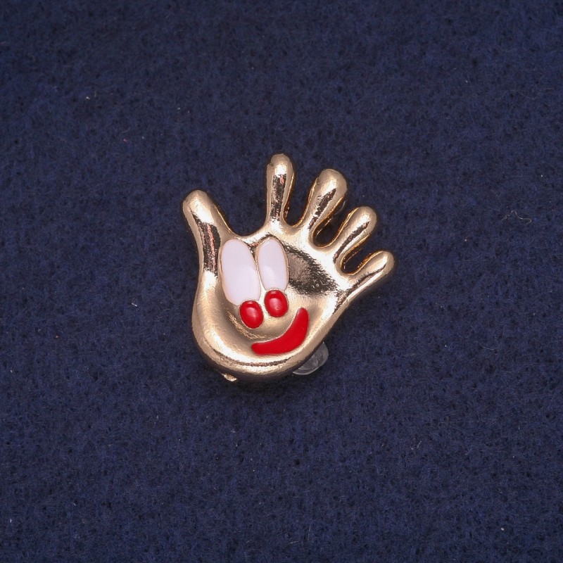 Palm-shaped enamel brooch, gold-tone metal 24×25 mm