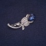 Discount! Brooch 'Rose' with Blue Crystal and White Rhinestones, Silver-tone Metal 24x45mm