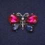 Discount! Butterfly Brooch with Raspberry and Blue Crystals, Silver Metal 26x40mm