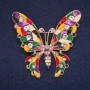 Sale! Butterfly Brooch with Colored Enamel and Crystals, Golden Metal 53x47mm