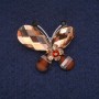 Sale! Butterfly Brooch with Brown Crystals, Silvery Metal 27x33mm