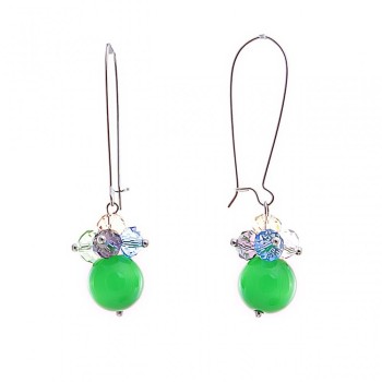 French hook earrings with colorful small beads ( named Crunch ) and apple-green cat's-eye beads 55 mm
