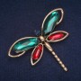 Discount! Dragonfly Brooch with green, red, and blue crystals, gold-tone metal 54x71 mm