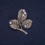 Discount! Leaves on a Branch Brooch with Beads and White Crystals, Gray Metal 29x32mm