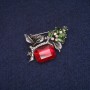 Discount! Twig Brooch with Red and Green Crystals and Rhinestones, Gray Metal 25x34mm
