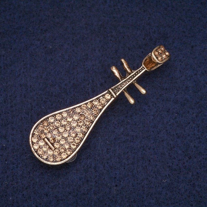 Sale! Brooch 'Pipa' with yellow crystals, gold-tone metal 15×50 mm