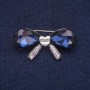 Sale! Bow Brooch with Blue Crystals, Silver Metal 20x40mm