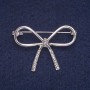 Discount! Bow Brooch with White Crystals, Silver-Tone Metal 30x41mm