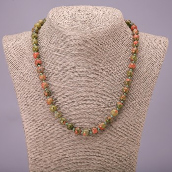 Necklace of natural stone Heliotrope Unakite, faceted bead, 8 mm diameter, 45 cm length