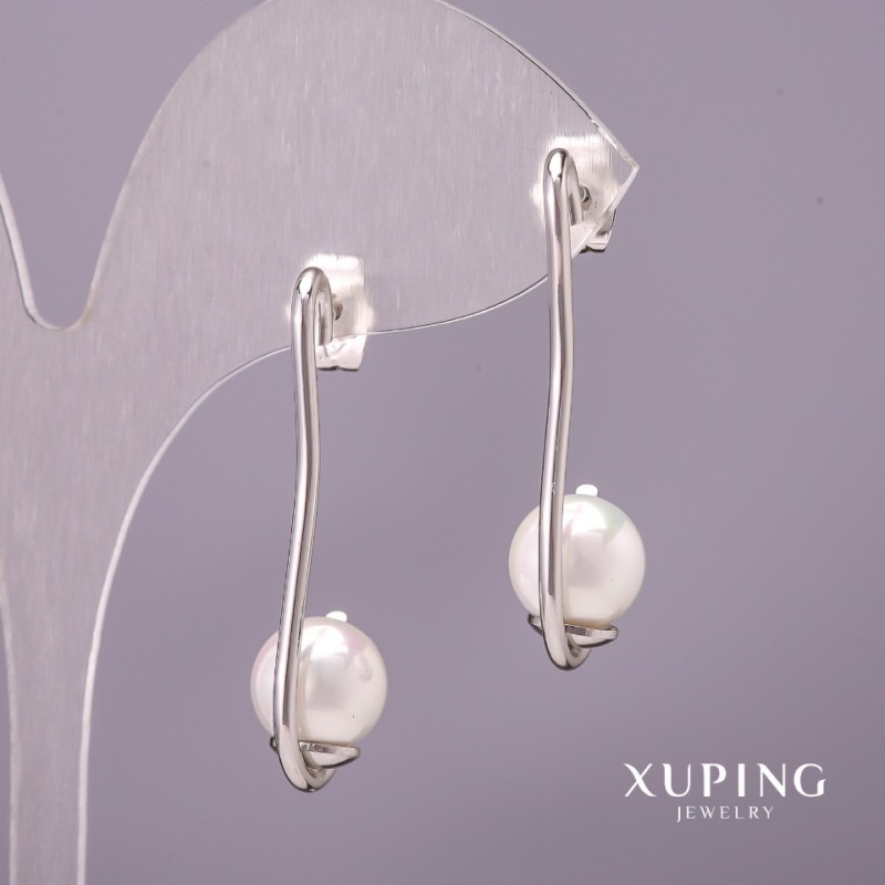 Xuping Mallorca Pearl Earrings, 10×35 mm, Rhodium