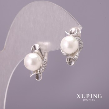 Xuping Earrings with Majorca Pearls, 10x17 mm, Rhodium