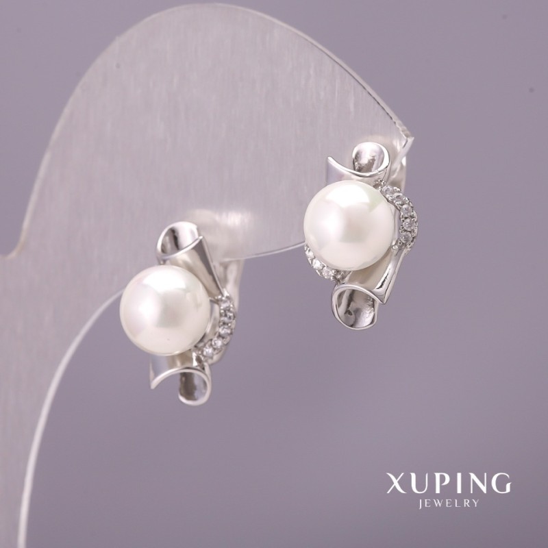 Xuping Earrings with Majorca Pearls, 10x17 mm, Rhodium