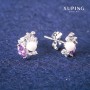 Xuping stud earrings with lilac crystals and Majorca pearls, 8x13 mm diameter, Rhodium