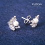 Xuping stud earrings with white crystals and Majorca pearl, 8x13 mm, rhodium-plated