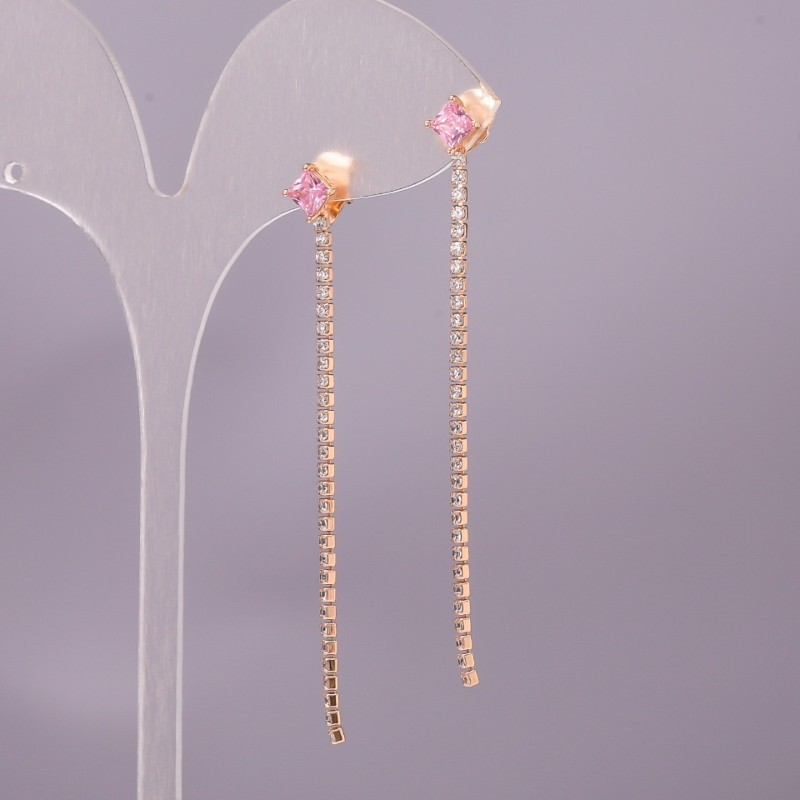 Xuping Earrings with Pink Stone 6x65mm 18K Gold Plating