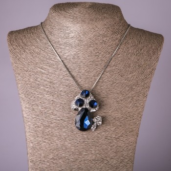 Mushroom pendant on a chain with blue and white crystals, diameter 39×50 mm, length 75 cm