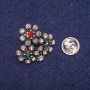 Discount! Flower Brooch with gray, red, green and blue rhinestones, silver-tone metal 24x25 mm