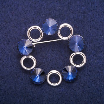 Brooch 'Accent' with Blue Crystals, Silver-Toned Metal 42mm