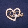 Discount! Heart Brooch with White Enamel, Crystals and Beadwork, Gold-Tone Metal 30x41mm